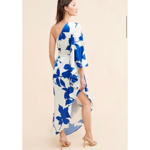 Hutch Anthropologie Floral One Shoulder Satin Maxi Dress Size 4 - Picture 3 of 10